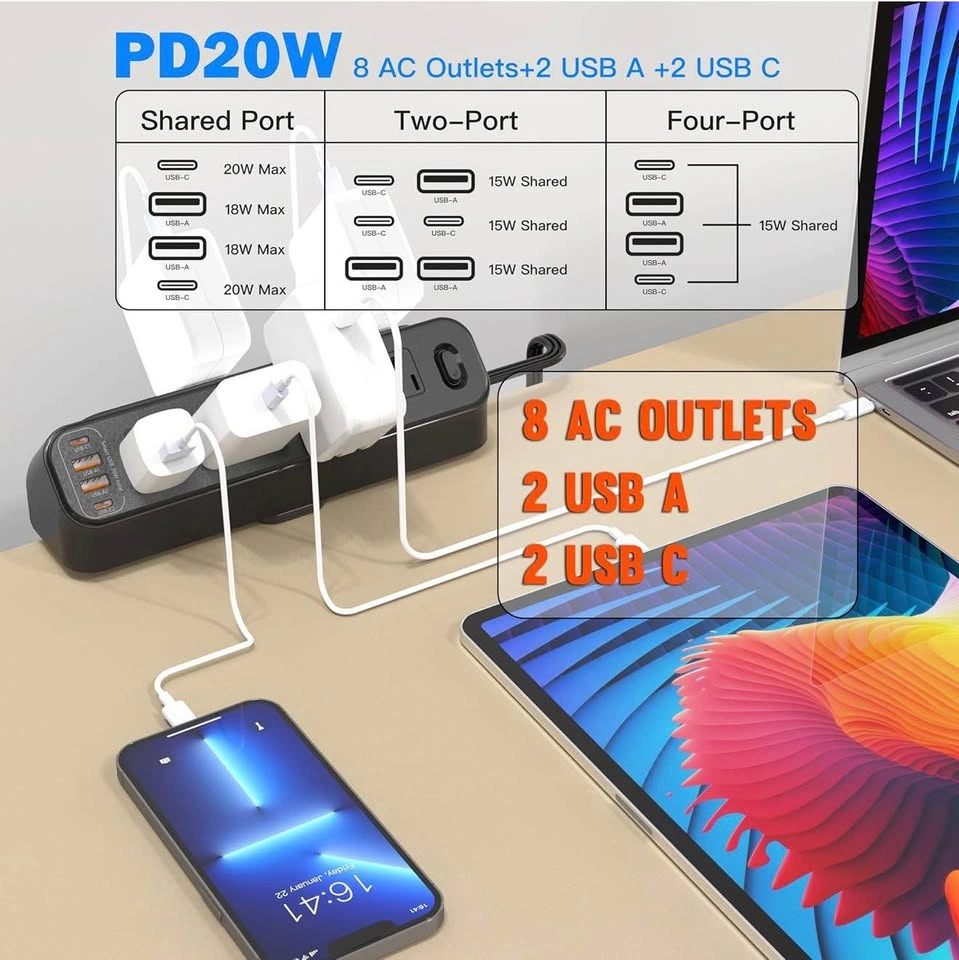USB Charging Station with Clamp, Desktop Power Strip - photo 2
