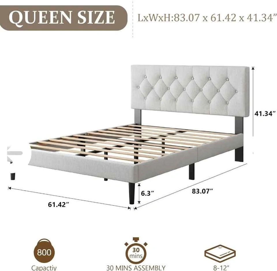 Queen Platform Bed with Headboard - photo 2