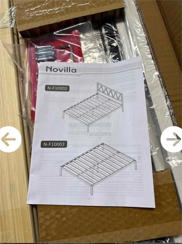 Novilla White Metal Platform Full Bed Frame, Modern Chevron Head - photo 3