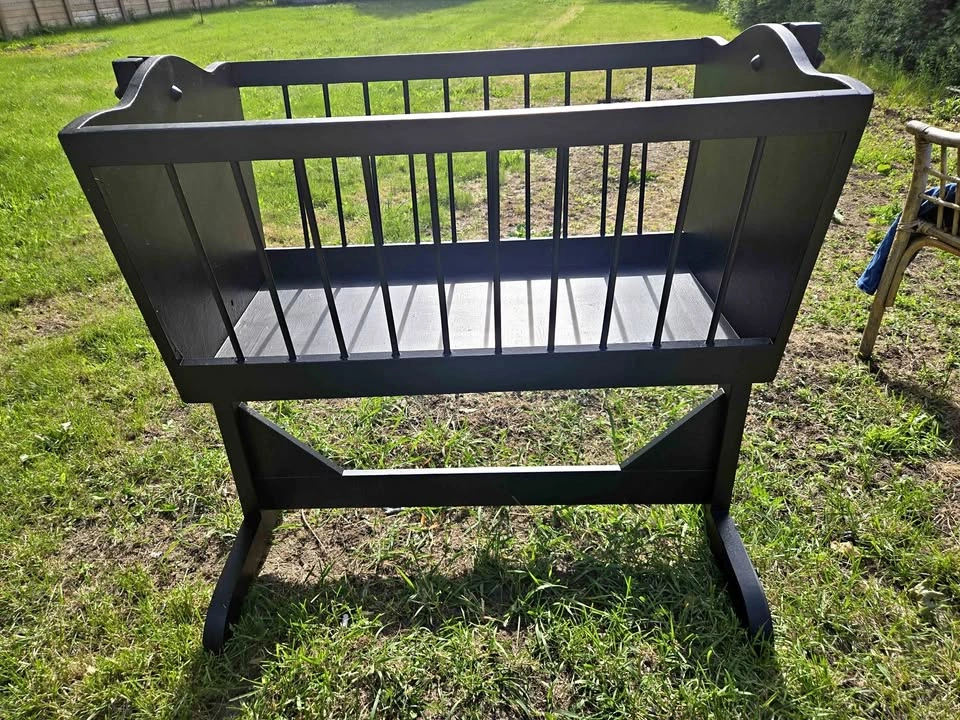 Newly Painted Black Wooden Baby Cradle (Manual Rocker)