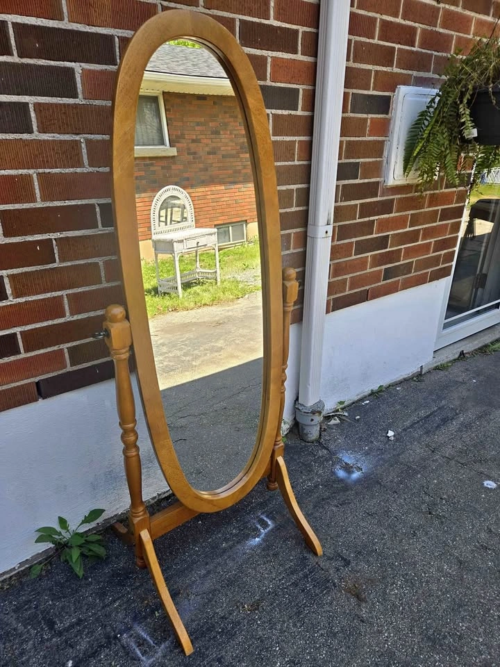 Vintage Oval Wooden Cheval Floor Mirror