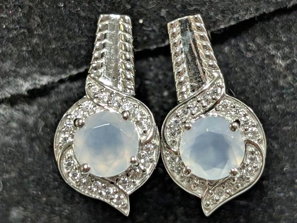 Moonstone & CZ Earrings Silver(4.98g)