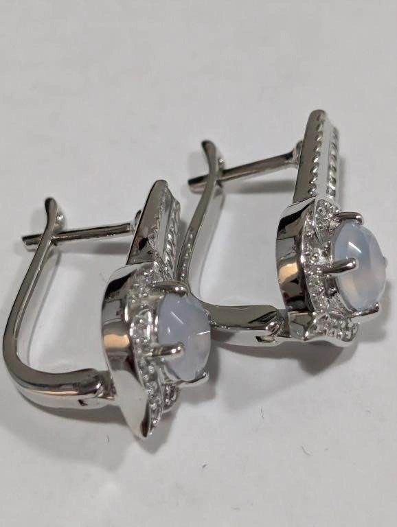 Moonstone & CZ Earrings Silver(4.98g) - photo 2