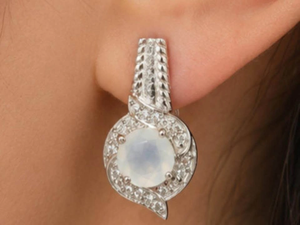 Moonstone & CZ Earrings Silver(4.98g) - photo 3