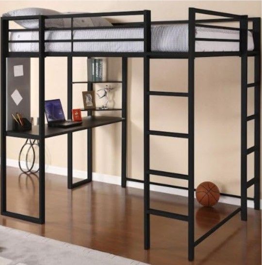 DHP Abode Full Size Metal Loft Bed, Black