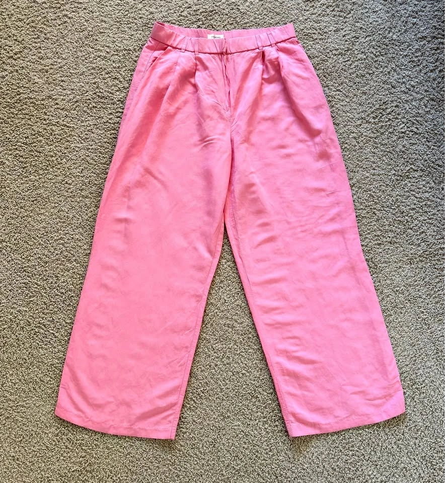 Via Bovio Size XL Linen Blend Pink Wide Leg Pants High Rise