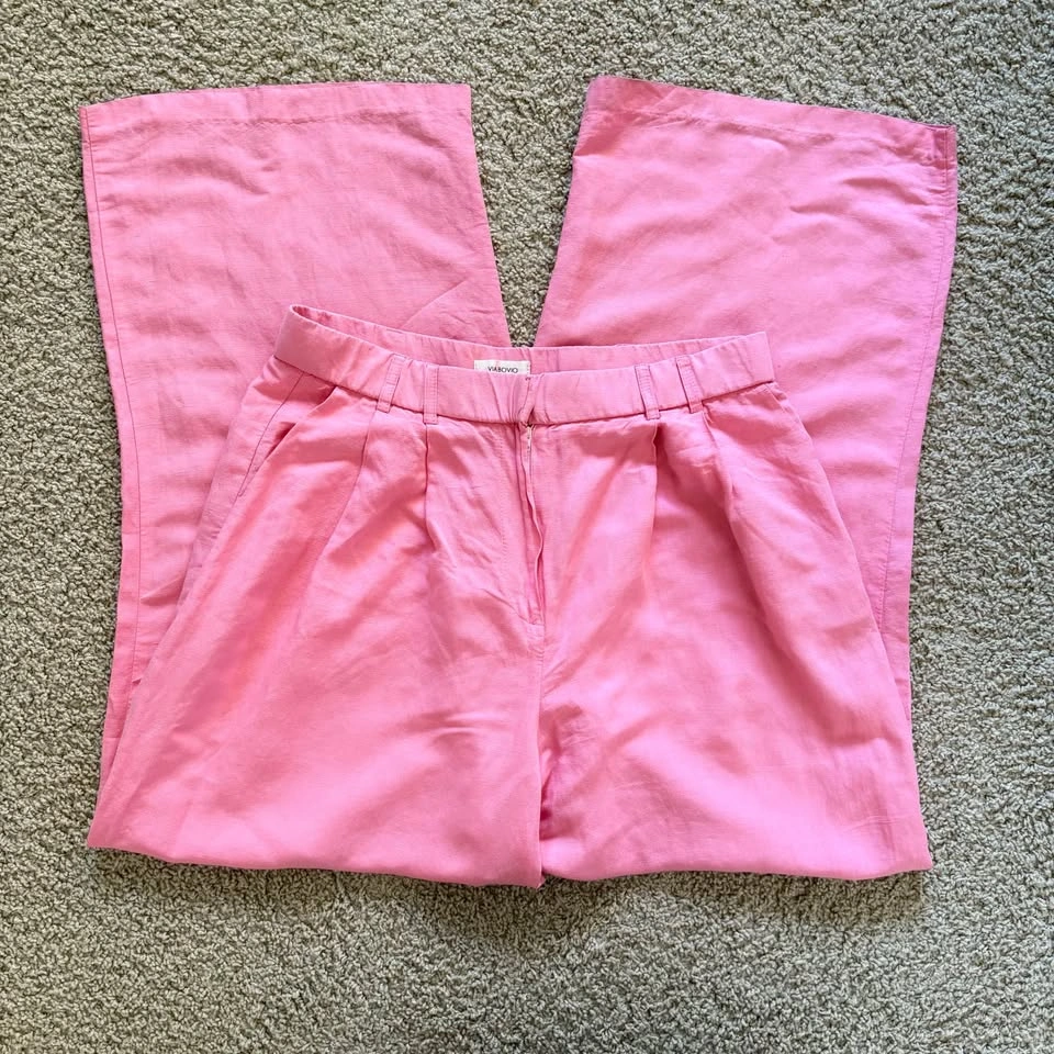 Via Bovio Size XL Linen Blend Pink Wide Leg Pants High Rise - photo 5