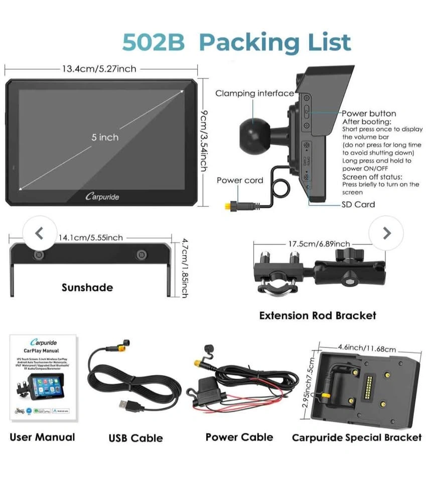 Carpuride W702B Wireless Motorcycle Portable Stereo Navigation M - photo 5