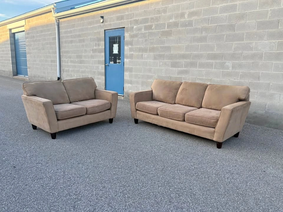 Beige Suede 2 Piece Sofa Set - Free Delivery