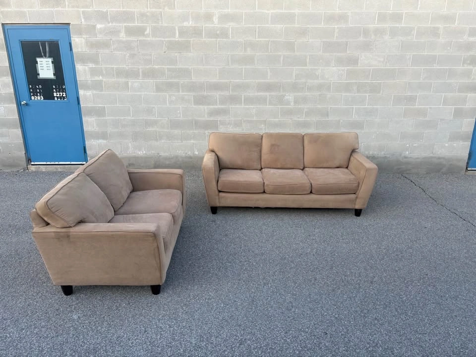Beige Suede 2 Piece Sofa Set - Free Delivery - photo 2