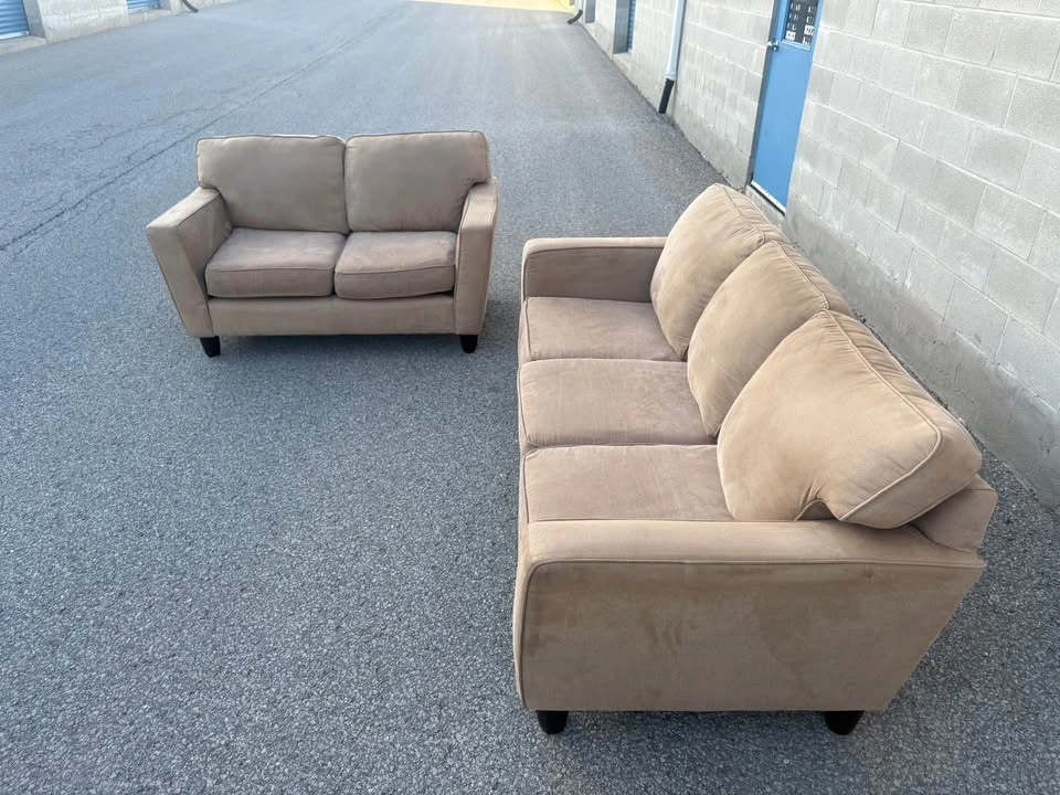 Beige Suede 2 Piece Sofa Set - Free Delivery - photo 3