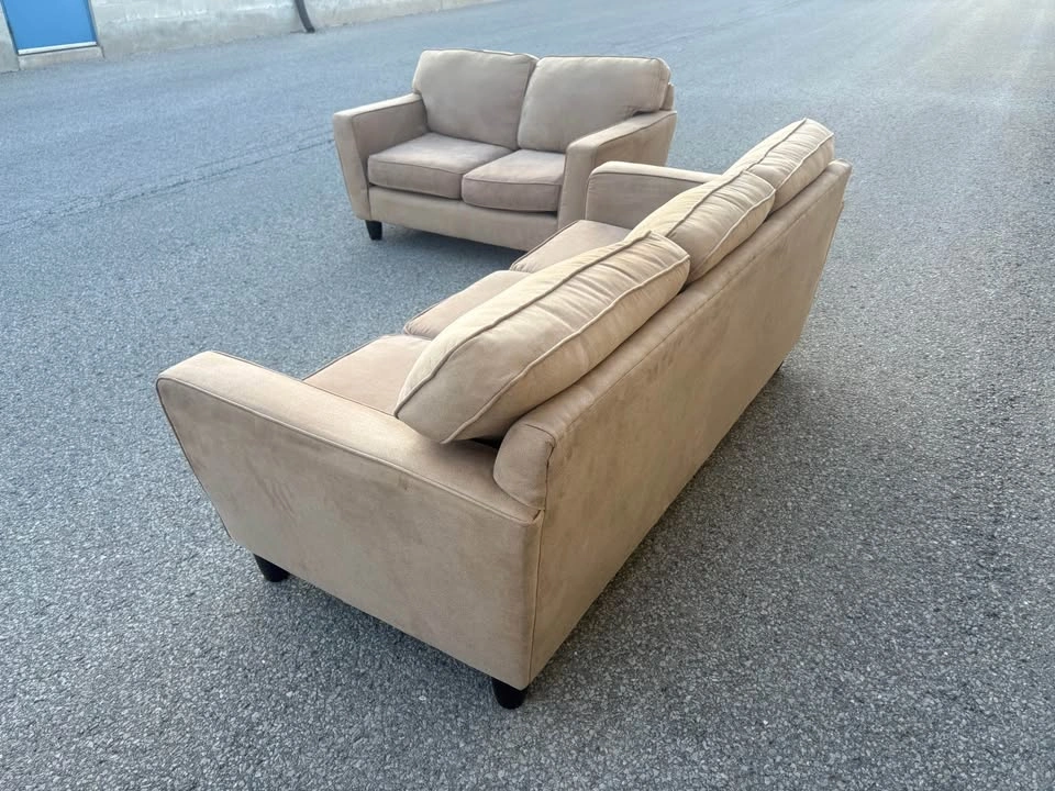 Beige Suede 2 Piece Sofa Set - Free Delivery - photo 4