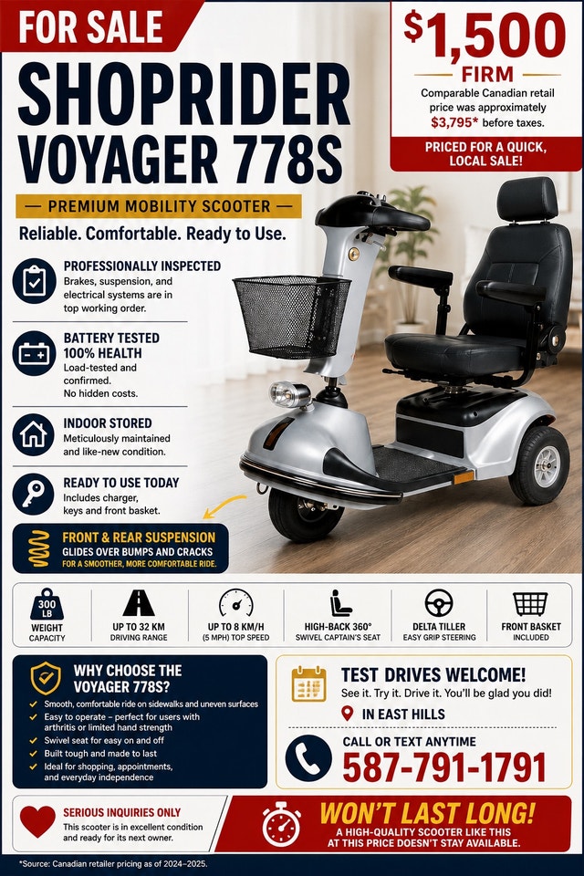 SHOPRIDER VOYAGER Mobility SCOOTER - ONLY $1,500