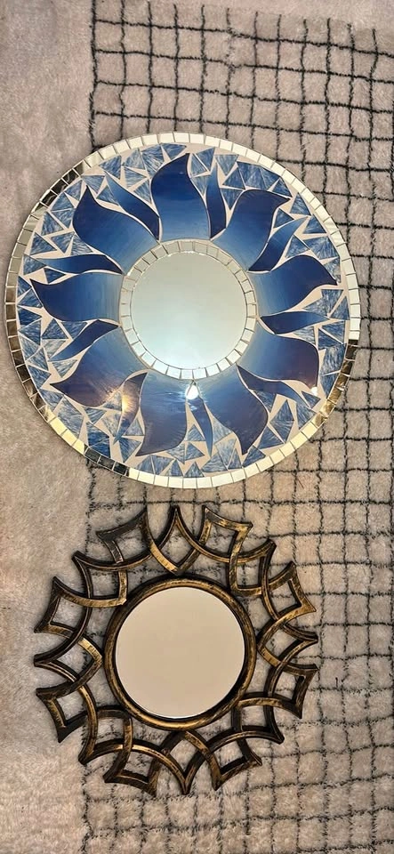 Set of 2 Decorative Wall Mirrors - Mosaic and Sunburst Styles