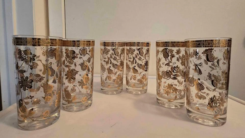 Mid Century Vintage 22k Culver Ltd. Floral Highball Glasses