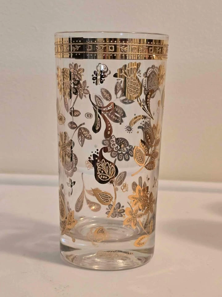 Mid Century Vintage 22k Culver Ltd. Floral Highball Glasses - photo 3