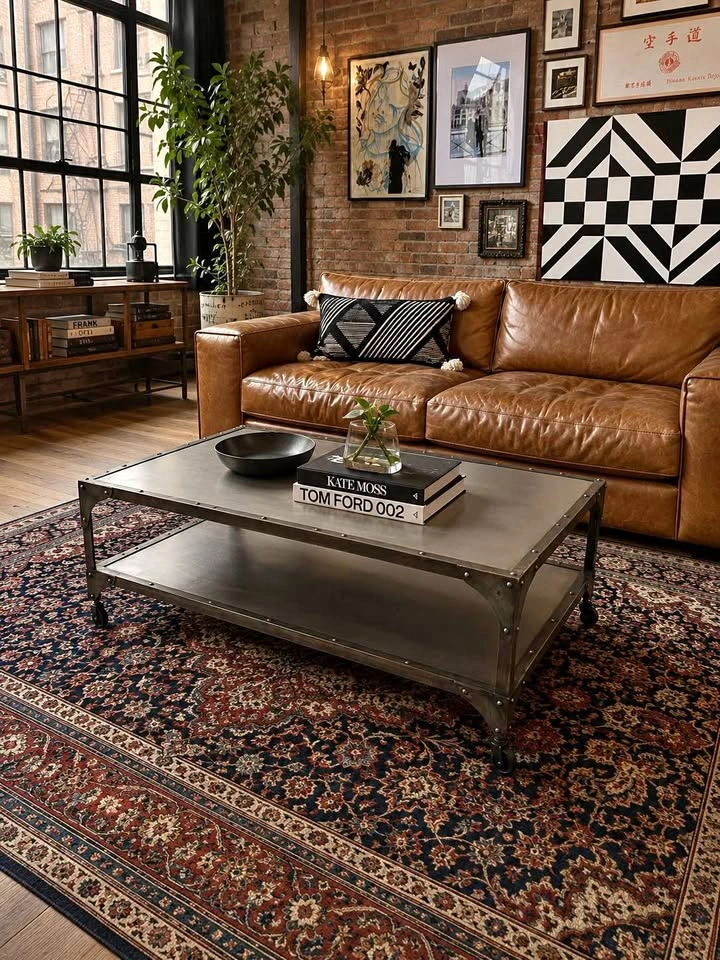 Metal Industrial Coffee Table on Wheels