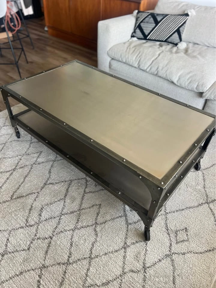 Metal Industrial Coffee Table on Wheels - photo 4