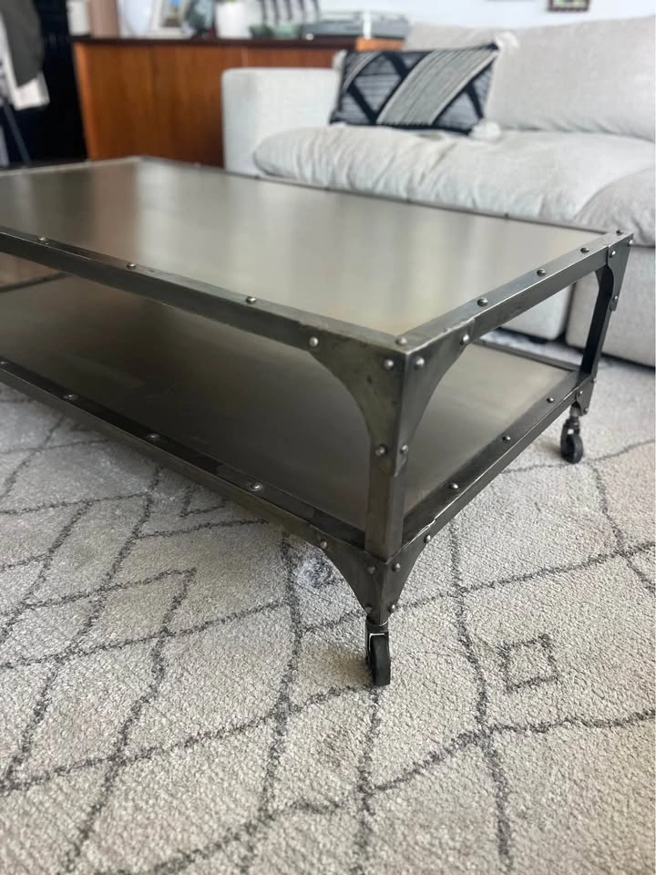 Metal Industrial Coffee Table on Wheels - photo 5