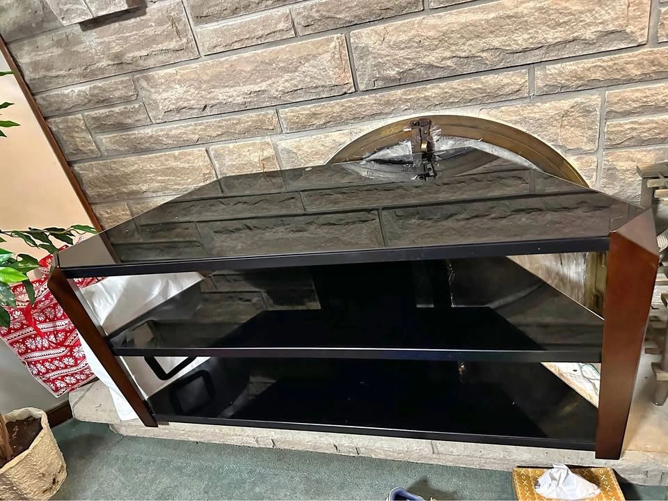 TV stand vintage glass, wood and metal