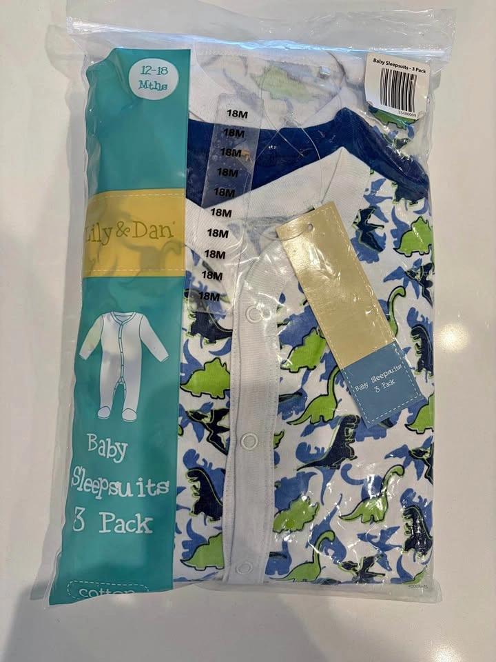 NEW - Lily & Dan Baby Sleepsuits (3-Pack) – 18 Months