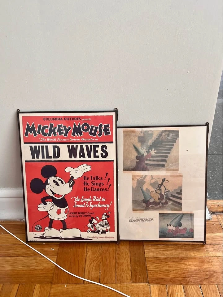 Vintage Disney Mickey Mouse Wild Waves Fantasia Framed Art Set