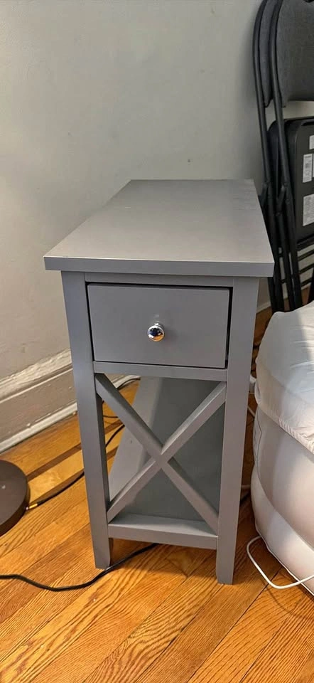 Gray Table with one drawer and storage shelf