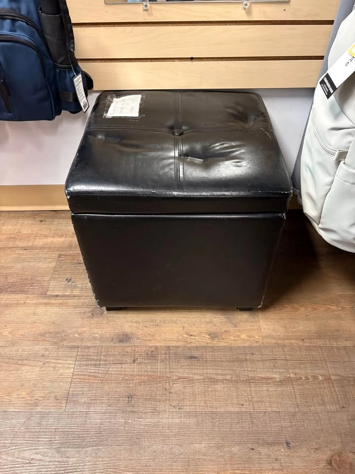 Black Faux Leather Storage Ottoman - photo 3
