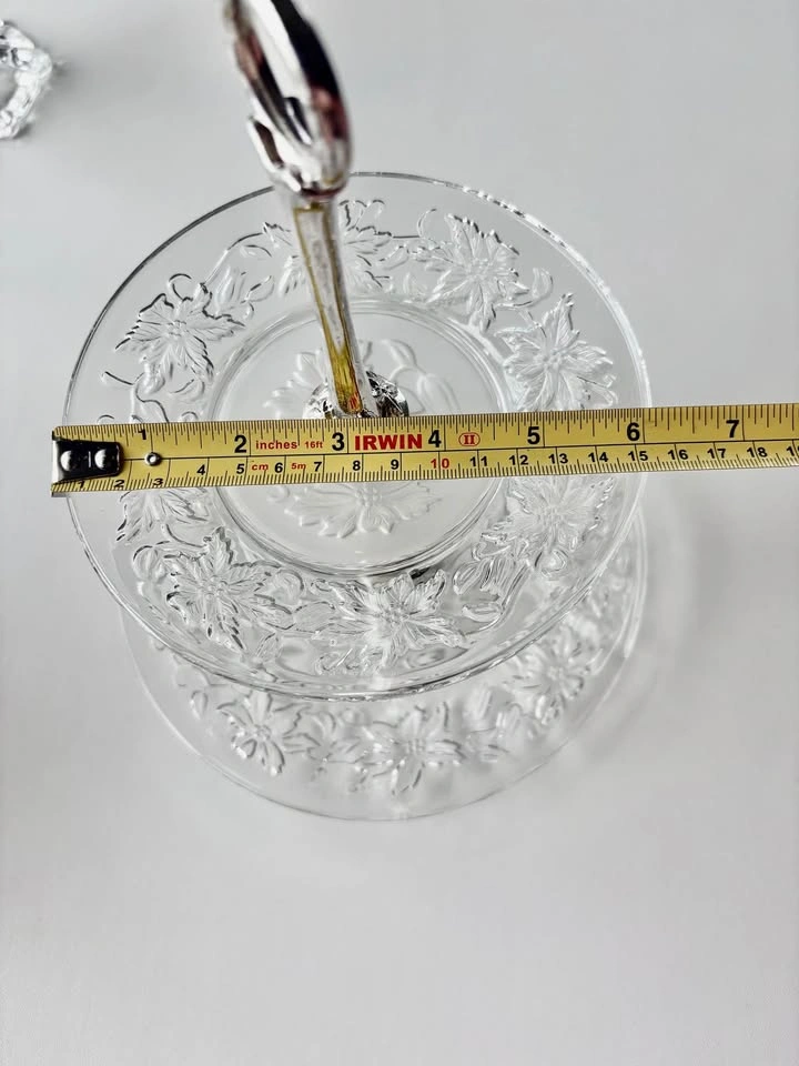 Two-tier glass serving tray floral design - photo 3