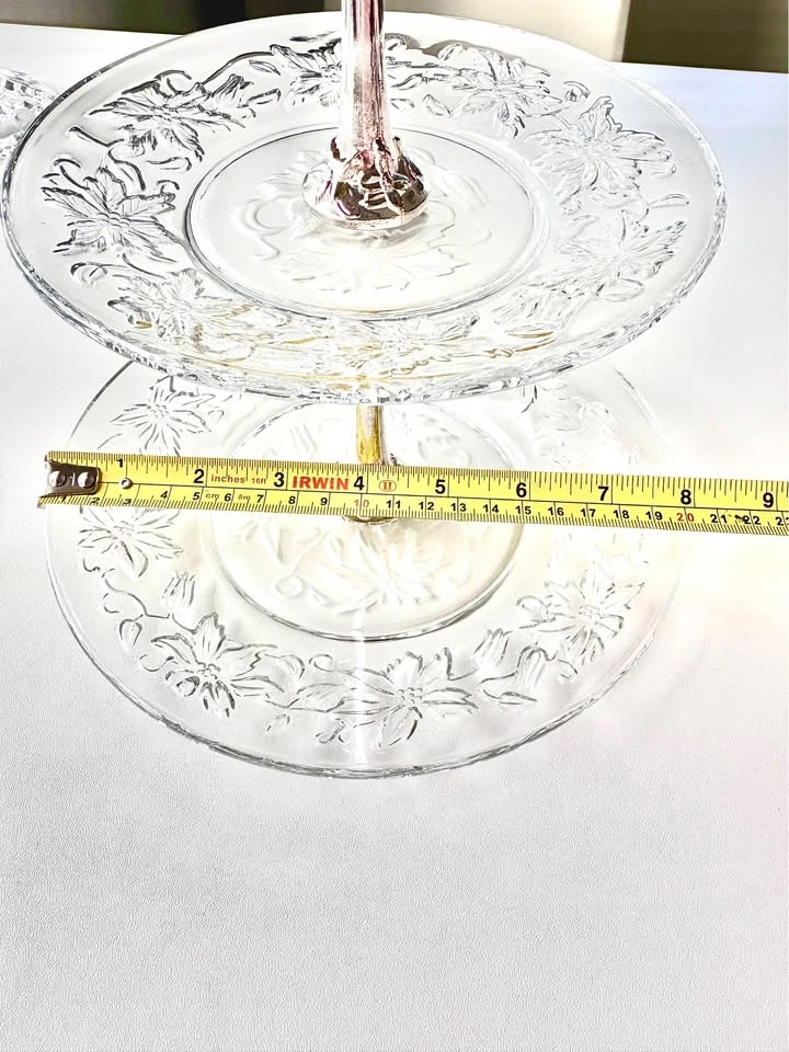 Two-tier glass serving tray floral design - photo 4