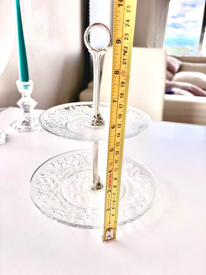 Two-tier glass serving tray floral design - photo 5