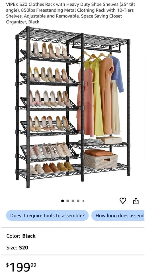 850lbs Heavy Duty Metal Clothing Rack with 10-Tiers Shelves
