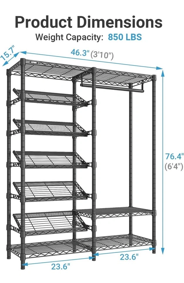 850lbs Heavy Duty Metal Clothing Rack with 10-Tiers Shelves - photo 3