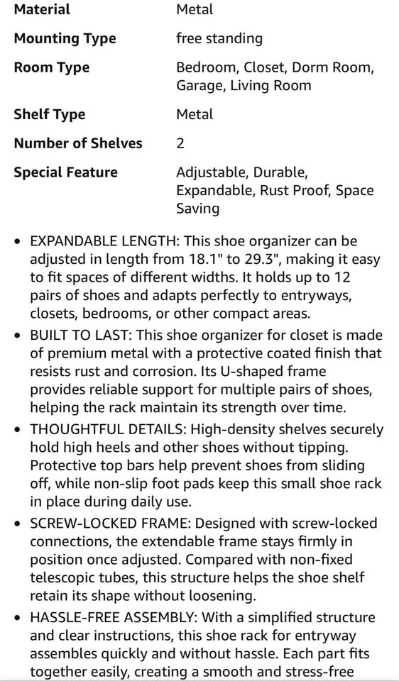 Expandable Shoe Rack - 2-Tier Shoe Storage - photo 2