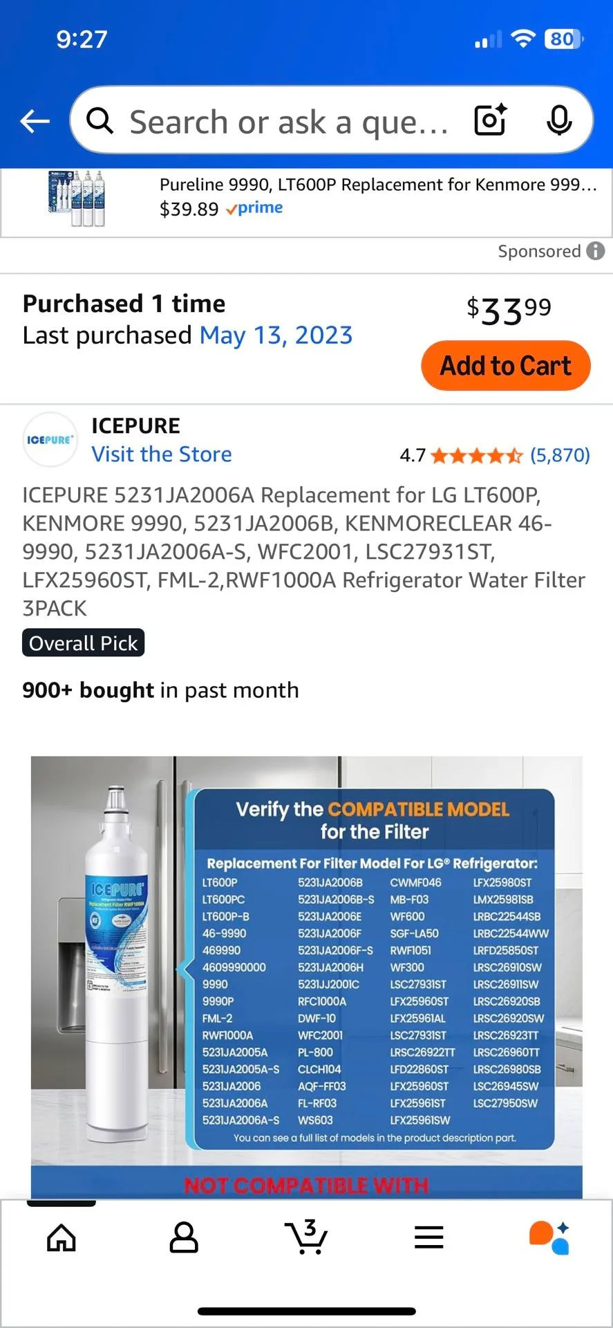 2 Ice Pure Refrigerator Filters New - photo 3