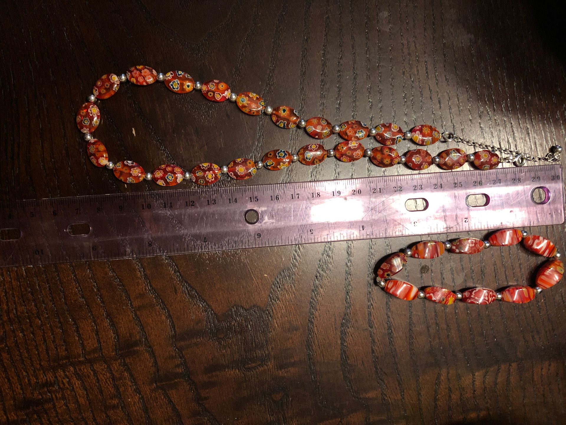 Orange Venetian glass necklace and bracelet set