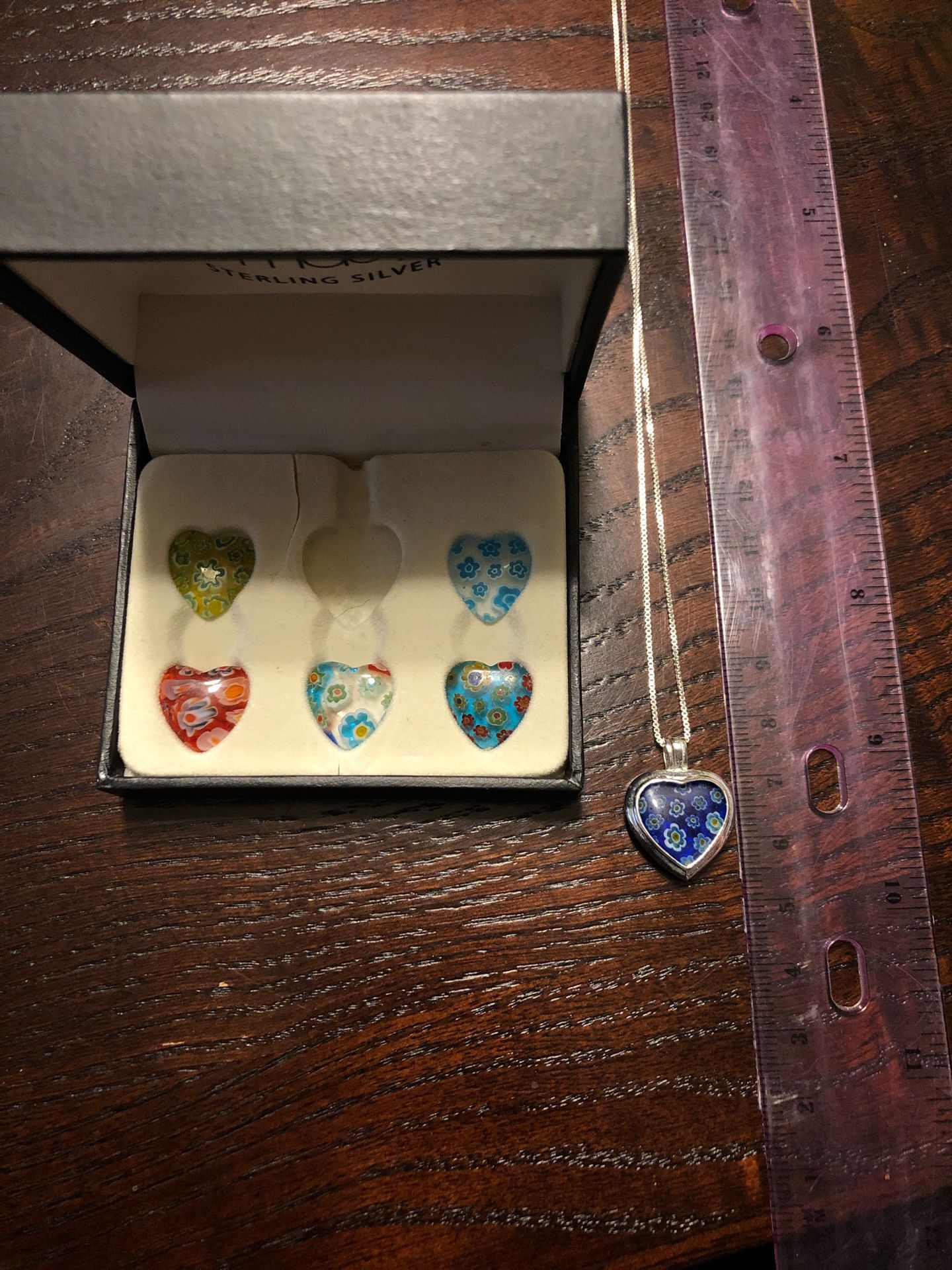 Sterling silver necklace with interchangeable Venetian glass hea