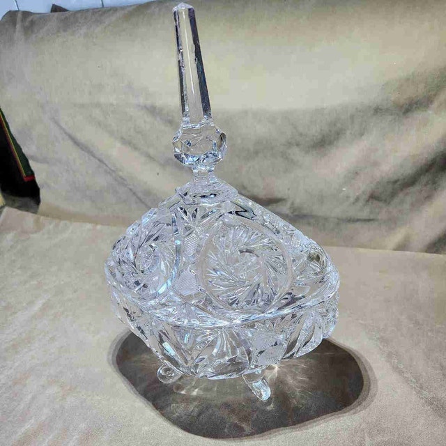 24% Lead Crystal Lidded Candy Dish with Tall Steeple Spire