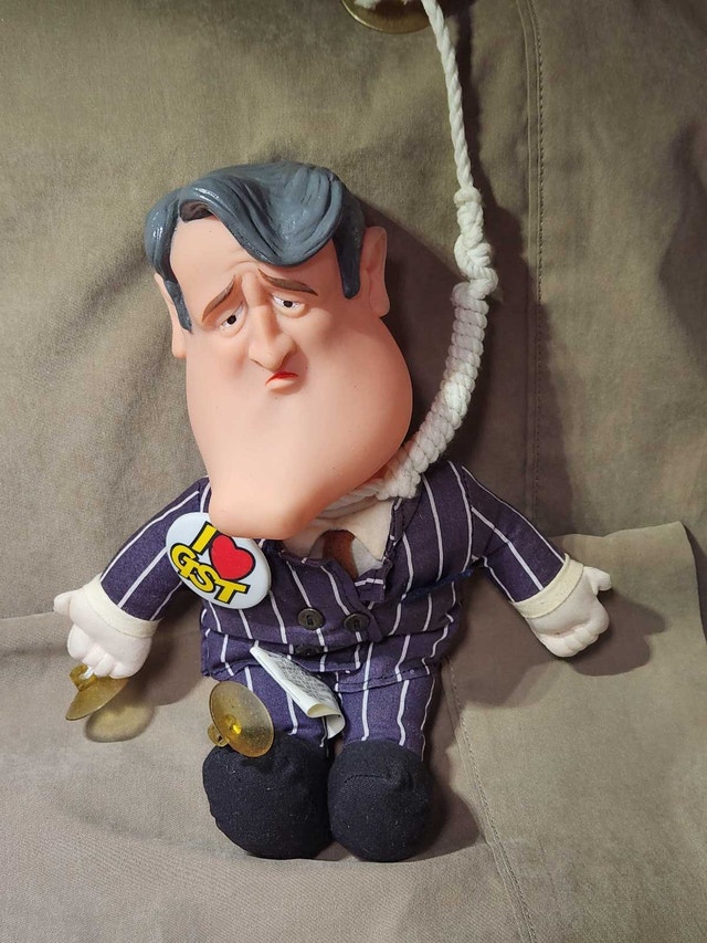 Vintage Brian Mulroney "I Love GST" Hanging Doll (1990)