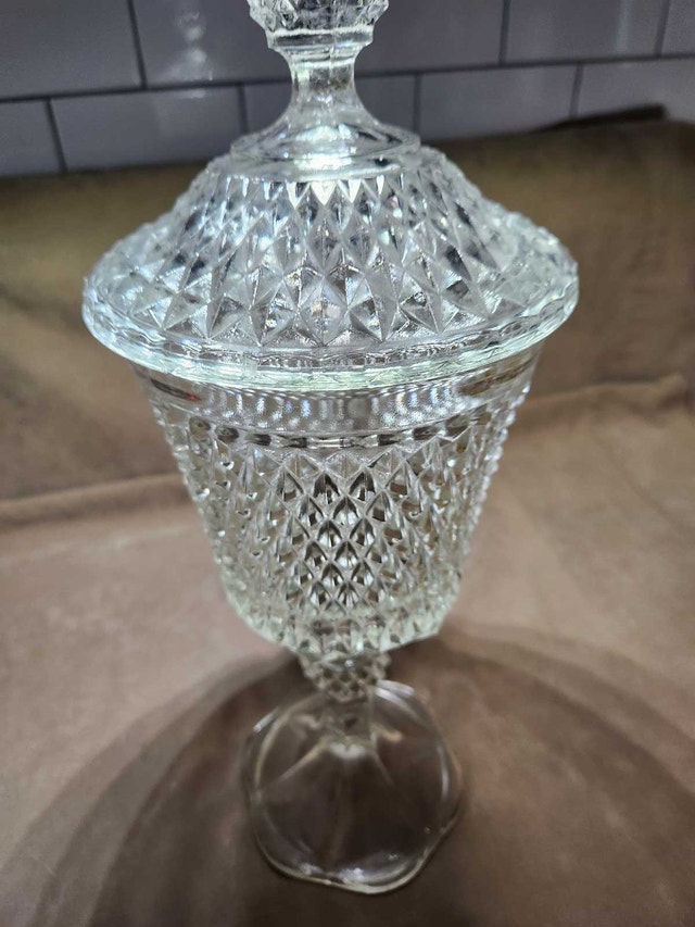 Vintage Indiana Glass Diamond Point Apothecary Jar with Lid - photo 3