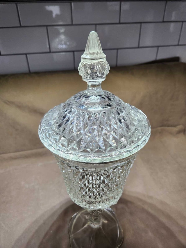 Vintage Indiana Glass Diamond Point Apothecary Jar with Lid - photo 5