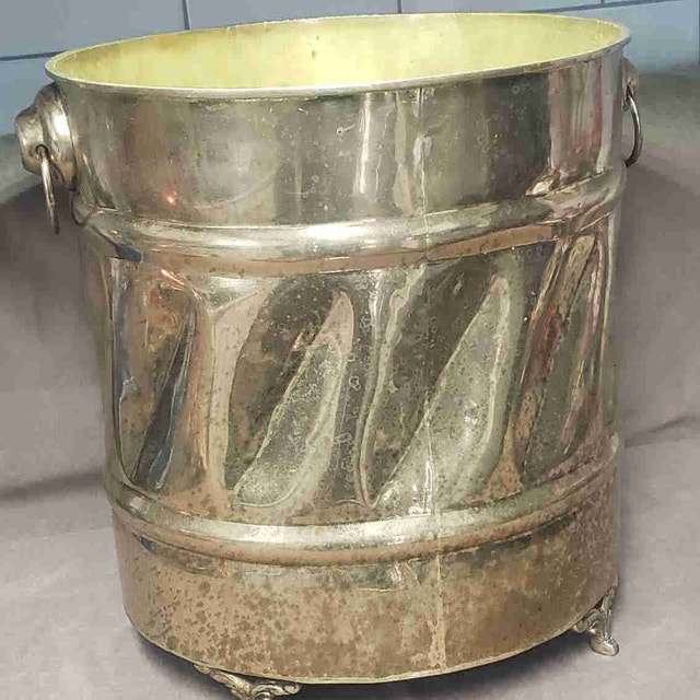 Vintage Solid Brass Footed Planter with Handles