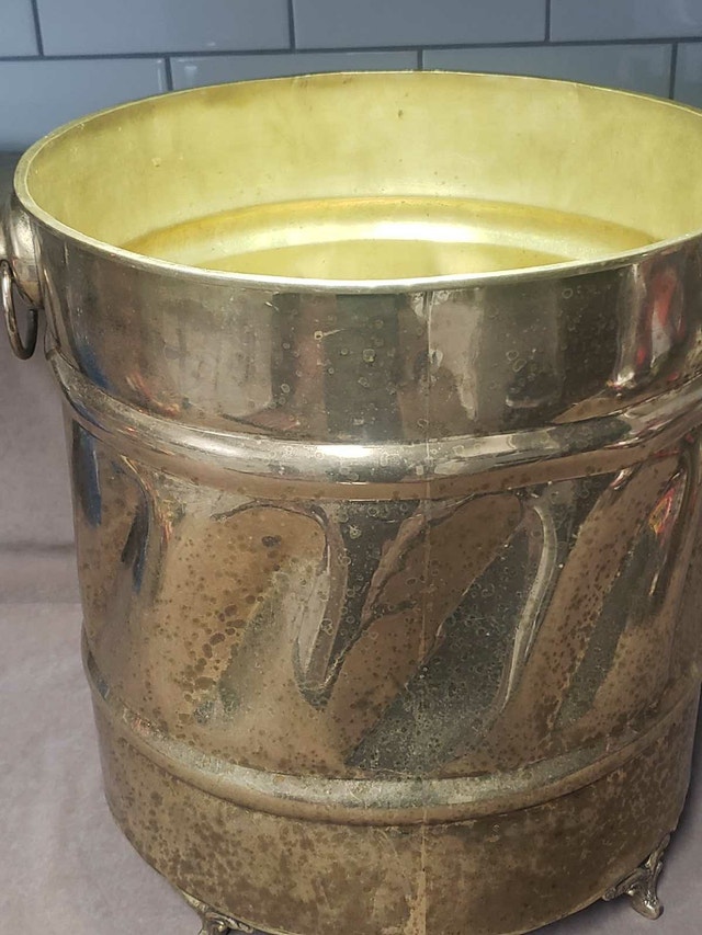 Vintage Solid Brass Footed Planter with Handles - photo 3