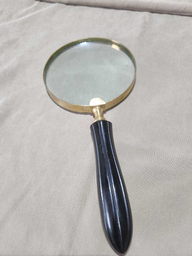 Vintage Style Brass Magnifying Glass with Black Resin Handle