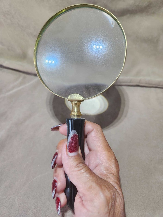 Vintage Style Brass Magnifying Glass with Black Resin Handle - photo 3