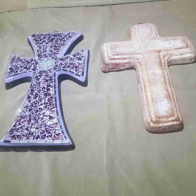 2 Rustic Mexican Wall Crosses, Beautiful Mosaic/Terracota