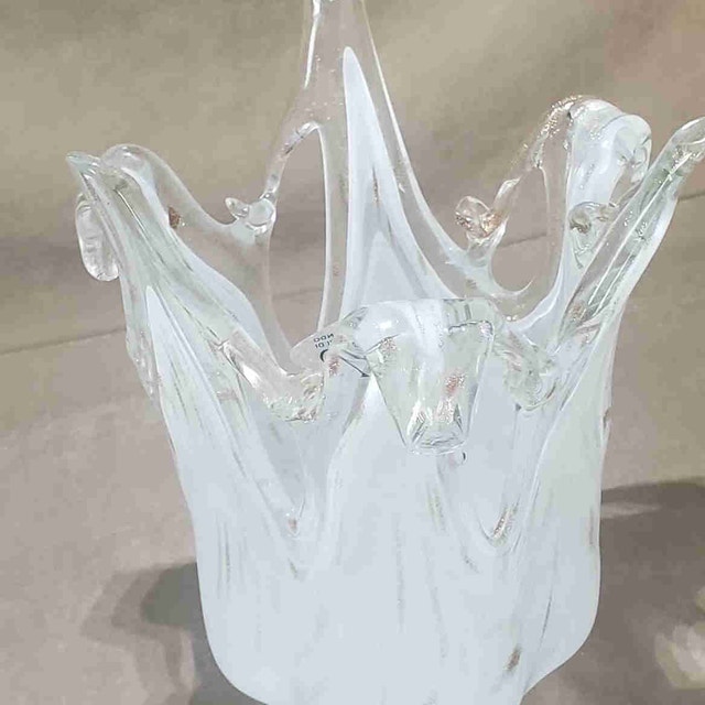 White and Gold Glass Crown Vase - Great Condition