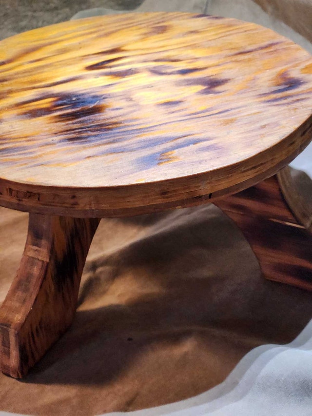 Vintage Handcrafted Round Wooden Footstool/Plant Riser - photo 3