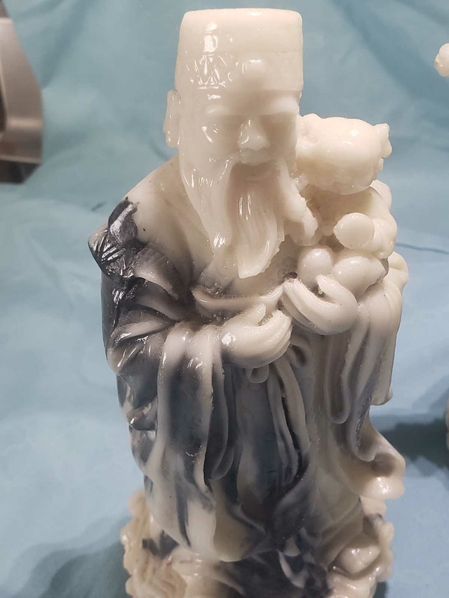 Mid-Century Marbled Resin Fu Lu Shou Statues, Chinoiserie - photo 2