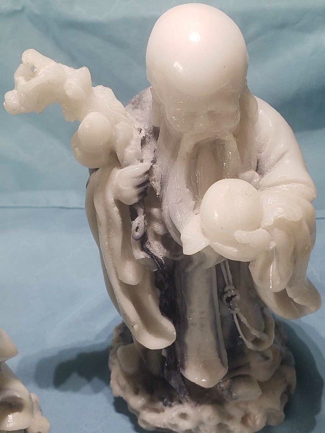 Mid-Century Marbled Resin Fu Lu Shou Statues, Chinoiserie - photo 3
